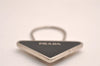 Authentic PRADA Metal Logo Key Ring Charm Silver Plating M713 Black 3558J