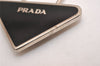 Authentic PRADA Metal Logo Key Ring Charm Silver Plating M713 Black 3558J