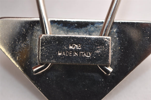 Authentic PRADA Metal Logo Key Ring Charm Silver Plating M713 Black 3558J