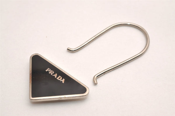 Authentic PRADA Metal Logo Key Ring Charm Silver Plating M713 Black 3558J