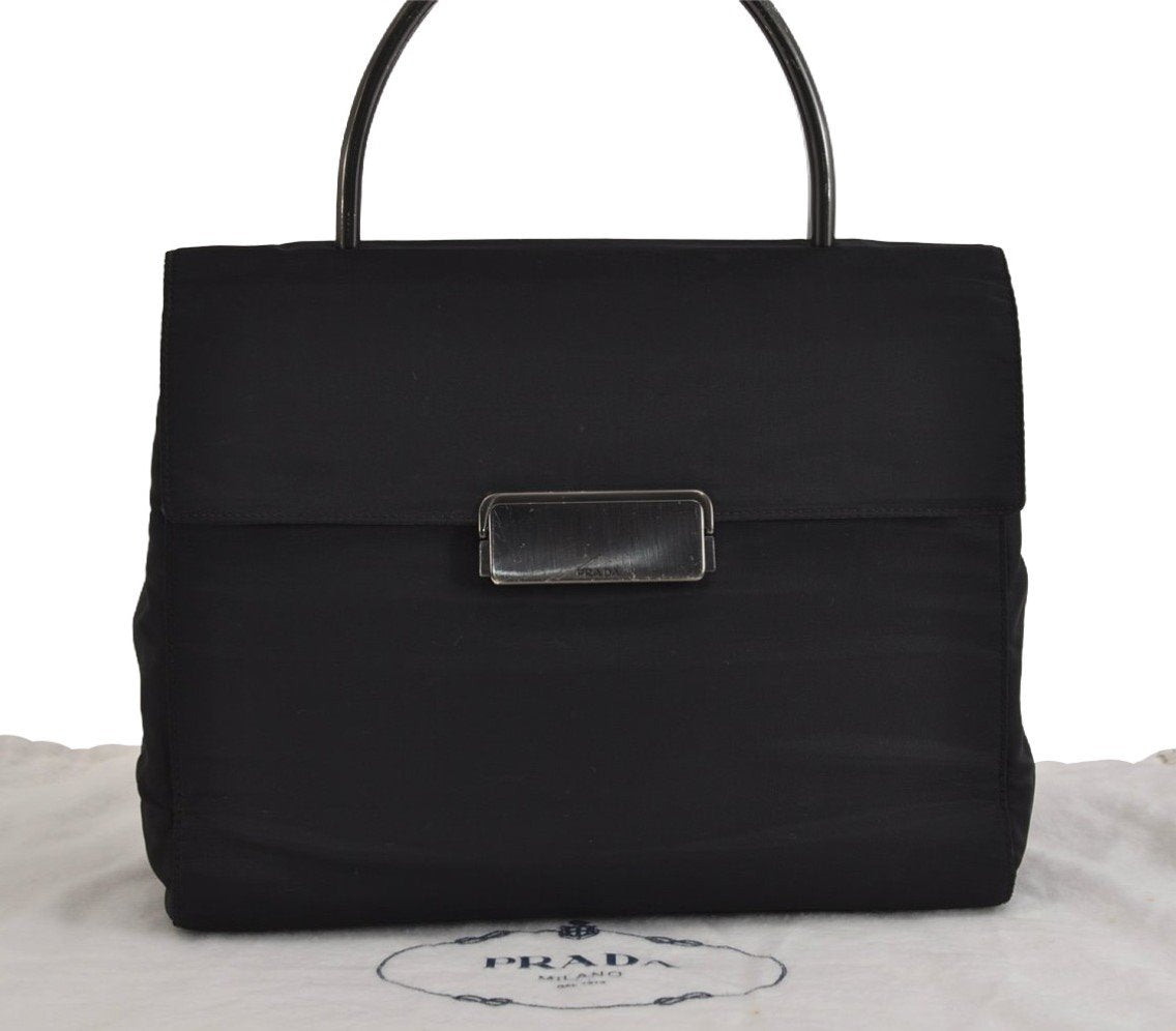 Authentic PRADA Vintage Nylon Tessuto Hand Bag Purse Black 3559J