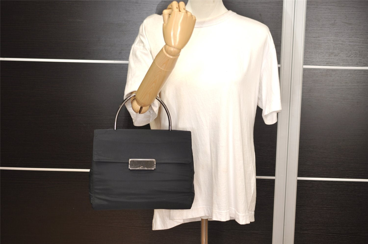 Authentic PRADA Vintage Nylon Tessuto Hand Bag Purse Black 3559J