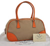 Authentic PRADA CANAPA + CINGHI Canvas Leather Hand Bag BL0044 Beige 3560J