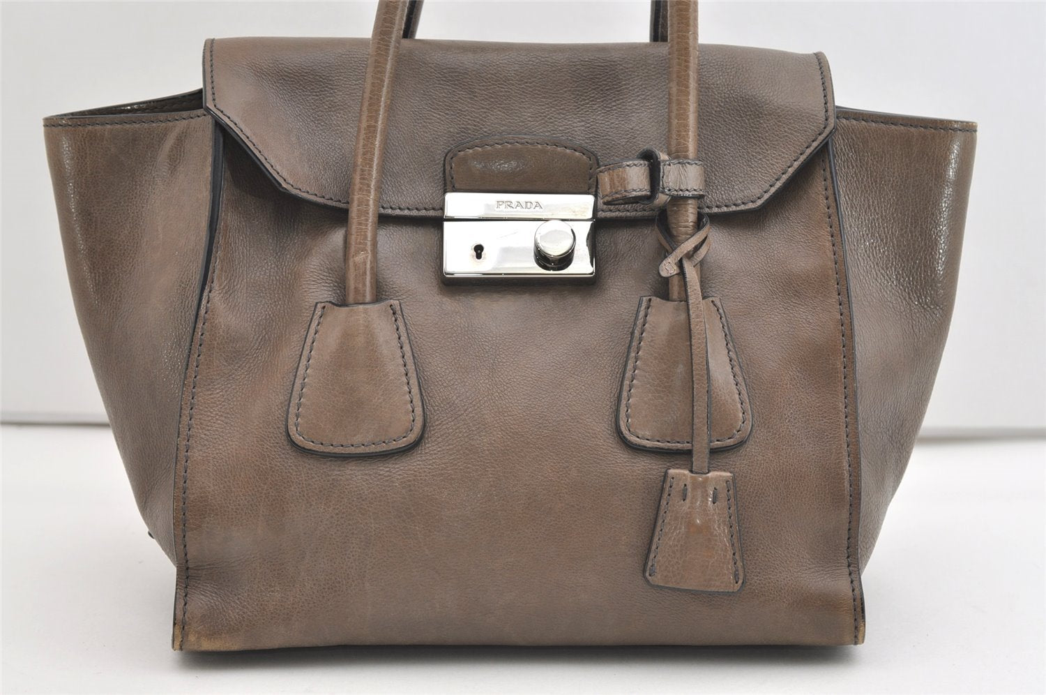 Authentic PRADA Glace Calf Leather Nappa 2Way Tote Bag BN2665 Brown 3561J
