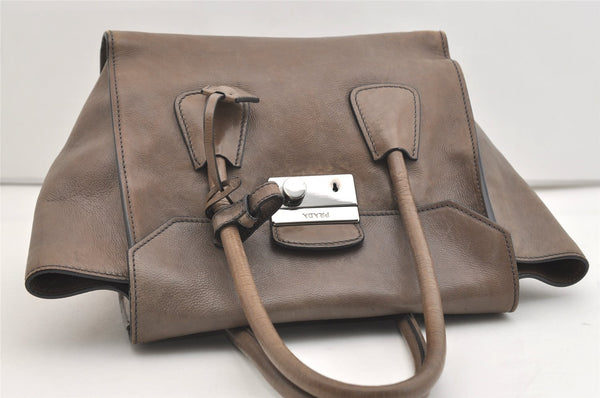 Authentic PRADA Glace Calf Leather Nappa 2Way Tote Bag BN2665 Brown 3561J