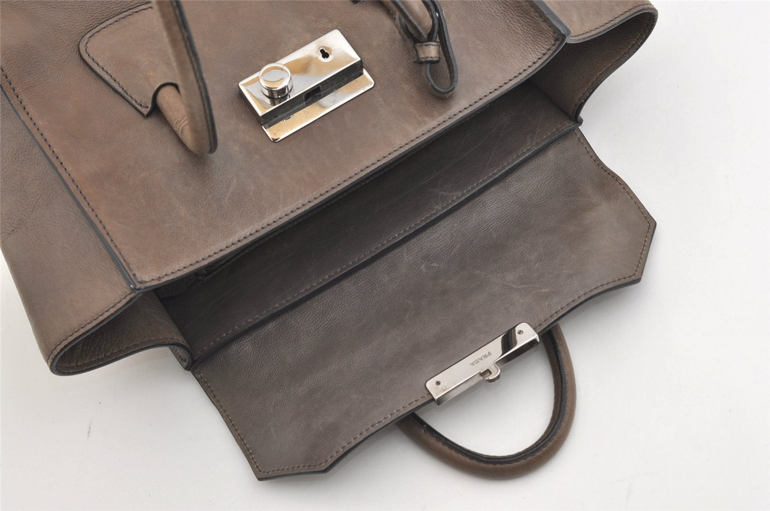 Authentic PRADA Glace Calf Leather Nappa 2Way Tote Bag BN2665 Brown 3561J