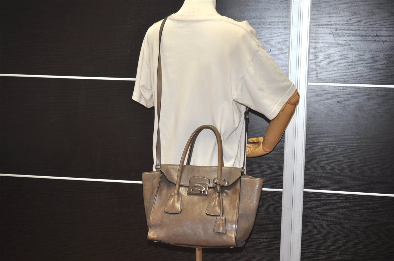 Authentic PRADA Glace Calf Leather Nappa 2Way Tote Bag BN2665 Brown 3561J