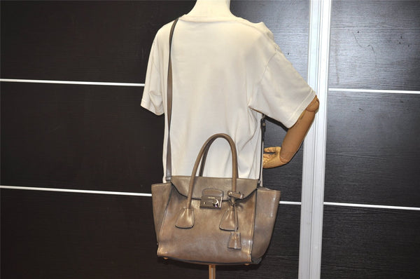 Authentic PRADA Glace Calf Leather Nappa 2Way Tote Bag BN2665 Brown 3561J