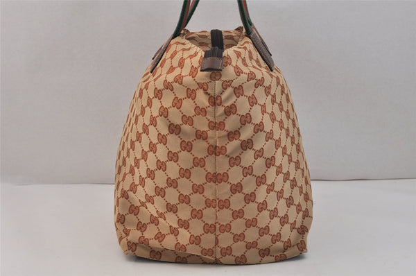 Authentic GUCCI Web Sherry Line Tote Bag GG Nylon Leather 131231 Brown 3561K