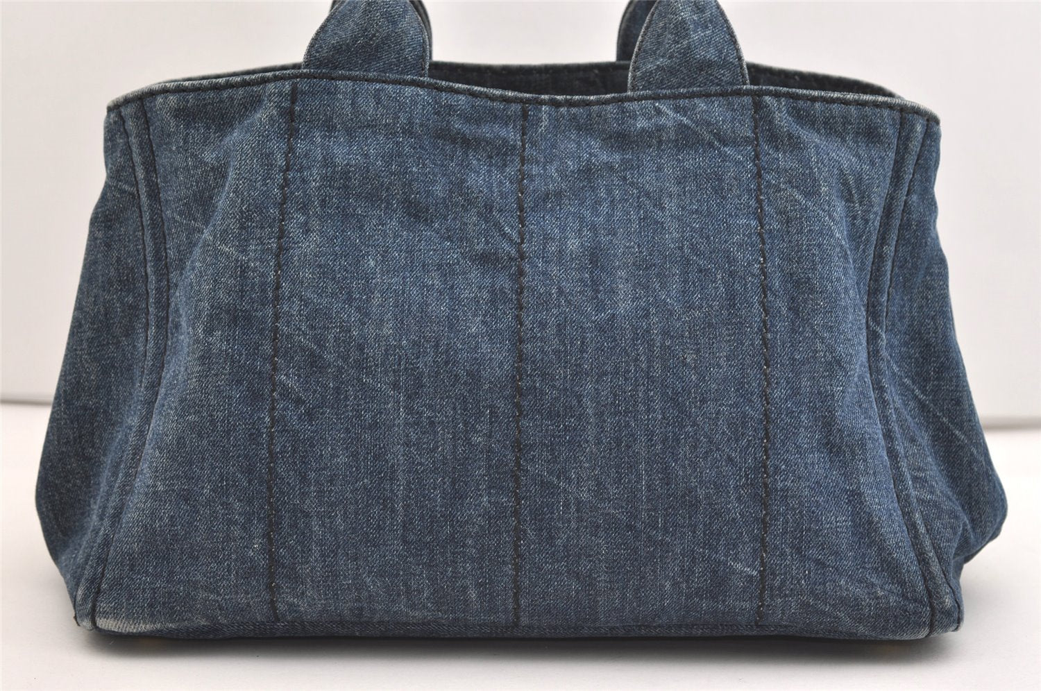 Authentic PRADA Canapa M Denim Tote Hand Bag Blue 3562J