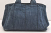 Authentic PRADA Canapa M Denim Tote Hand Bag Blue 3562J