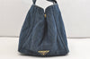 Authentic PRADA Canapa M Denim Tote Hand Bag Blue 3562J