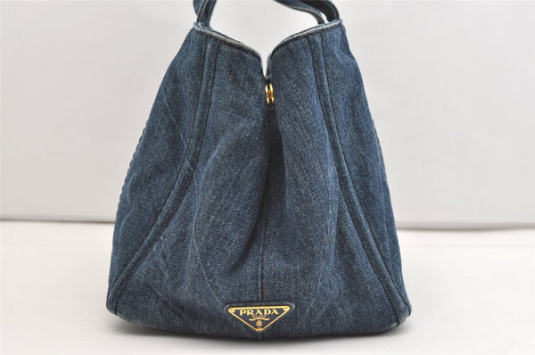 Authentic PRADA Canapa M Denim Tote Hand Bag Blue 3562J