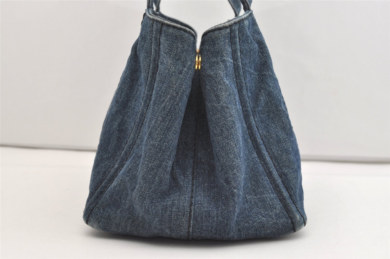 Authentic PRADA Canapa M Denim Tote Hand Bag Blue 3562J