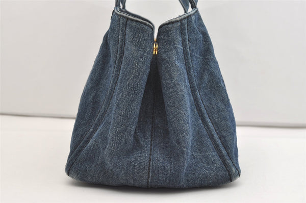 Authentic PRADA Canapa M Denim Tote Hand Bag Blue 3562J
