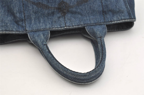 Authentic PRADA Canapa M Denim Tote Hand Bag Blue 3562J