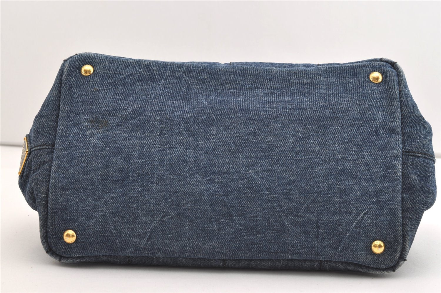 Authentic PRADA Canapa M Denim Tote Hand Bag Blue 3562J