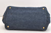 Authentic PRADA Canapa M Denim Tote Hand Bag Blue 3562J