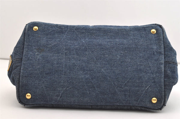 Authentic PRADA Canapa M Denim Tote Hand Bag Blue 3562J