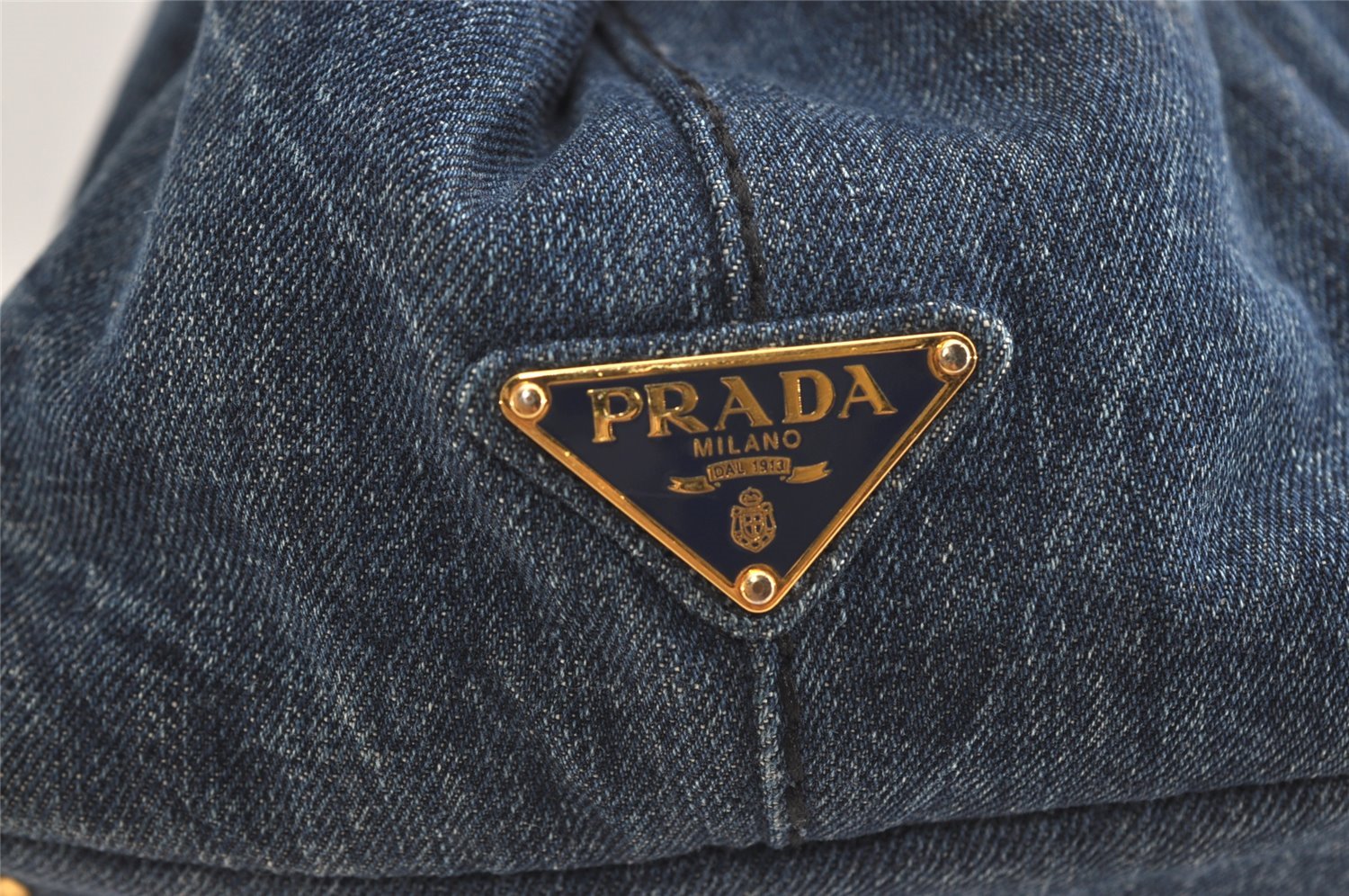 Authentic PRADA Canapa M Denim Tote Hand Bag Blue 3562J