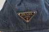 Authentic PRADA Canapa M Denim Tote Hand Bag Blue 3562J