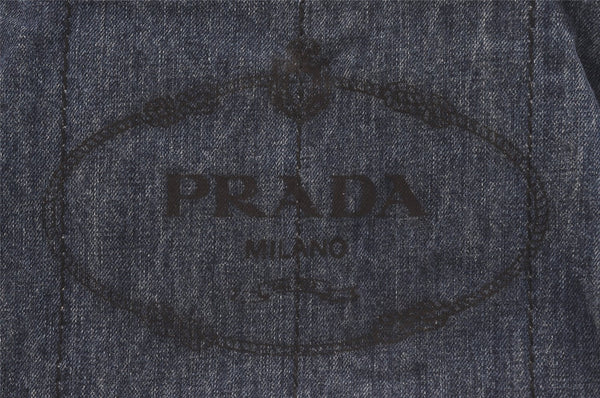 Authentic PRADA Canapa M Denim Tote Hand Bag Blue 3562J