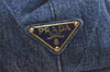 Authentic PRADA Canapa M Denim Tote Hand Bag Blue 3562J