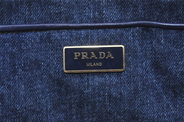 Authentic PRADA Canapa M Denim Tote Hand Bag Blue 3562J