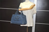 Authentic PRADA Canapa M Denim Tote Hand Bag Blue 3562J