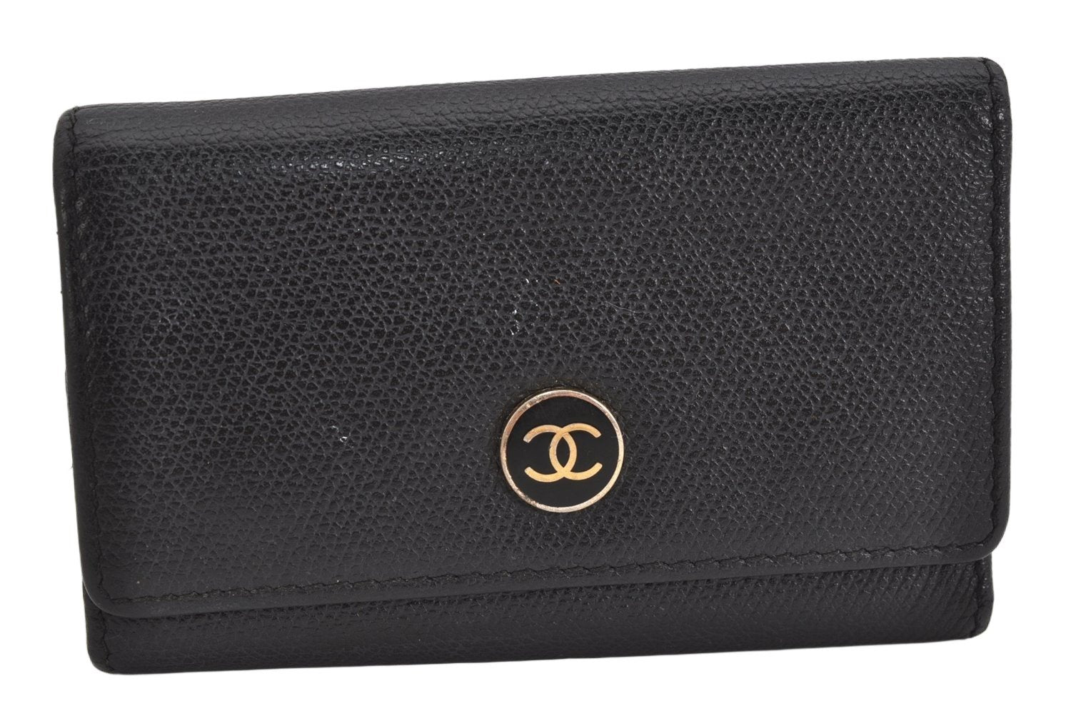 Authentic CHANEL Caviar Skin CoCo Button 6 Hooks Key Case Purse Black 3562K