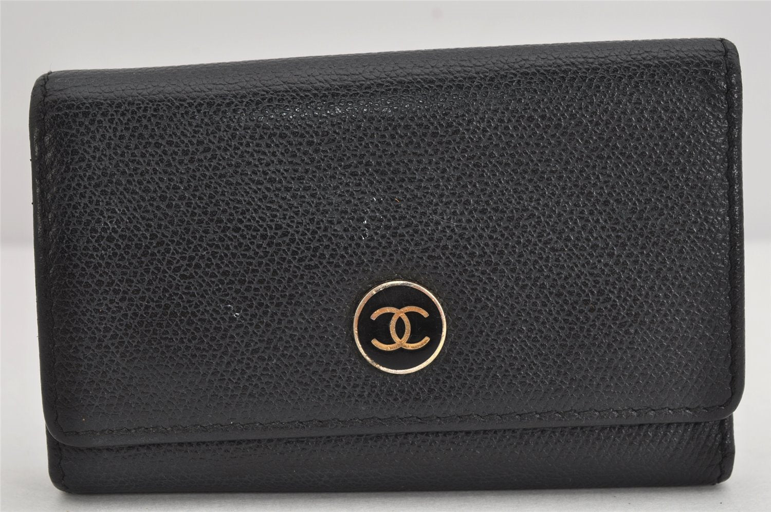 Authentic CHANEL Caviar Skin CoCo Button 6 Hooks Key Case Purse Black 3562K