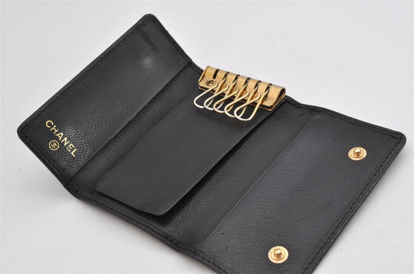 Authentic CHANEL Caviar Skin CoCo Button 6 Hooks Key Case Purse Black 3562K