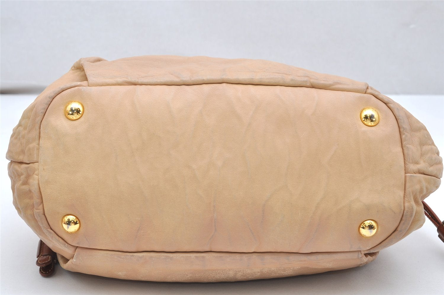 Authentic PRADA Vintage Leather Shoulder Hand Bag Purse Beige 3563K