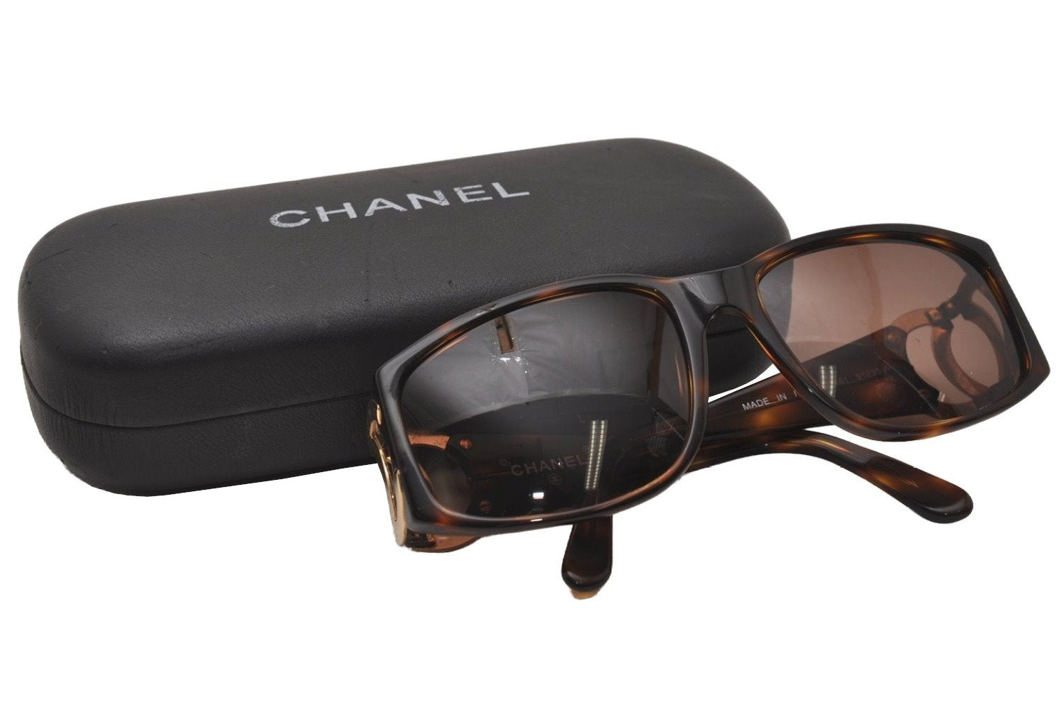 Authentic CHANEL Sunglasses Tortoise Shell CC Logos Plastic 02461 Brown 3564J