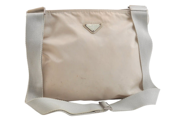 Authentic PRADA Nylon Tessuto Leather Shoulder Cross Body Bag Gray Beige 3564K