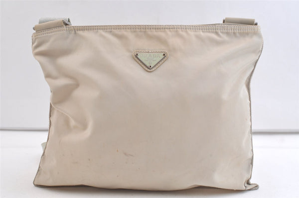 Authentic PRADA Nylon Tessuto Leather Shoulder Cross Body Bag Gray Beige 3564K