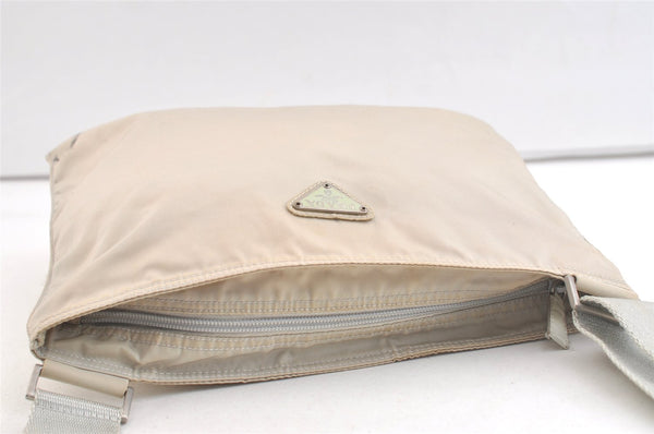 Authentic PRADA Nylon Tessuto Leather Shoulder Cross Body Bag Gray Beige 3564K