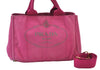 Authentic PRADA M Vintage Canvas 2Way Shoulder Hand Tote Bag Pink 3565I