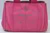 Authentic PRADA M Vintage Canvas 2Way Shoulder Hand Tote Bag Pink 3565I