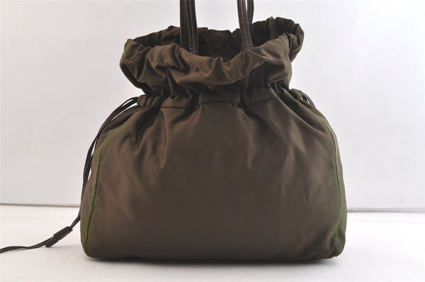 Authentic PRADA Nylon Tessuto Leather Drawstring Bag Khaki Green Junk 3565K