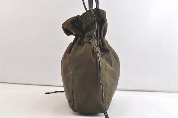 Authentic PRADA Nylon Tessuto Leather Drawstring Bag Khaki Green Junk 3565K