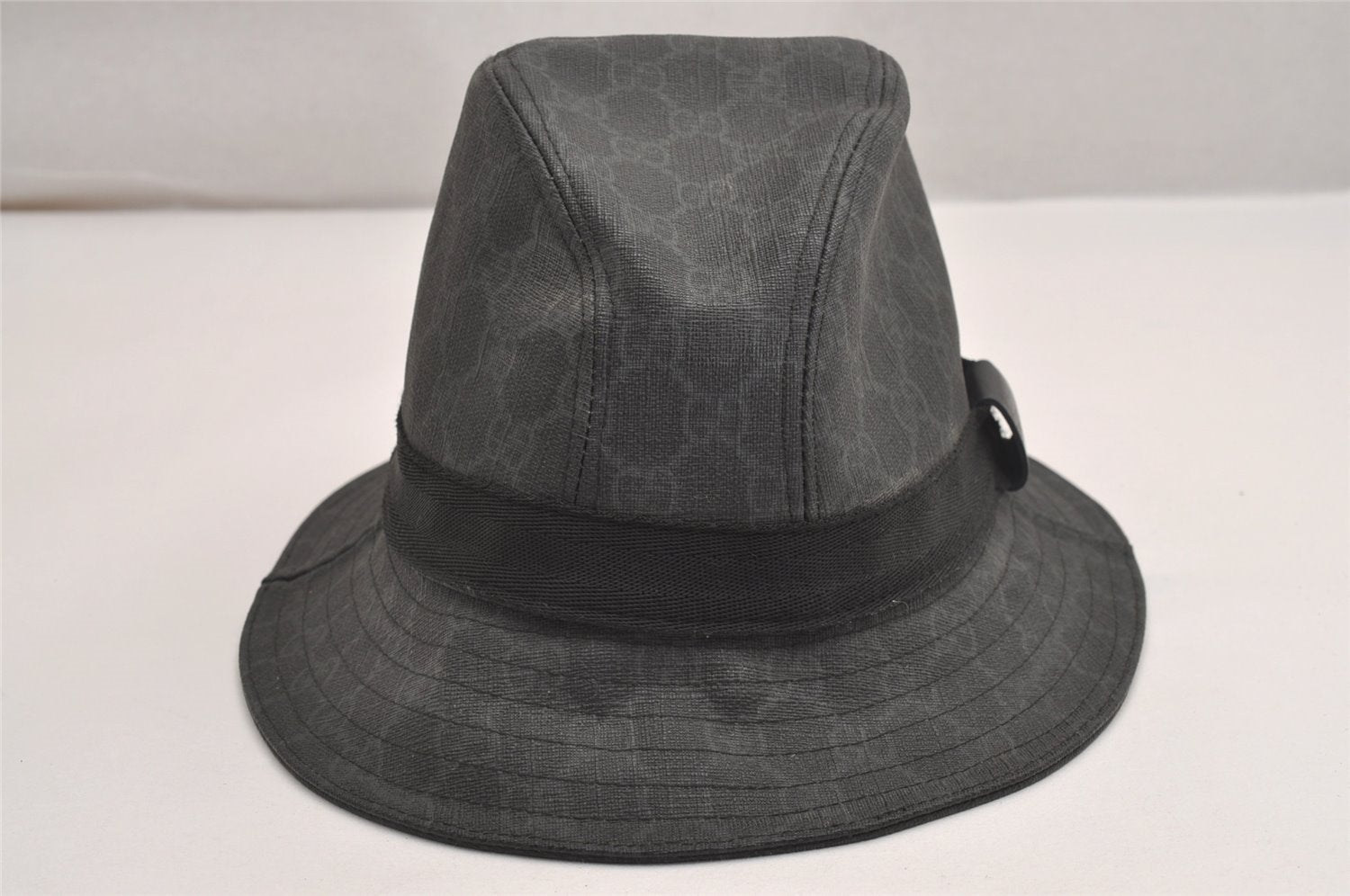 Authentic GUCCI Vintage Bucket Hat GG PVC Leather Size L 22.4