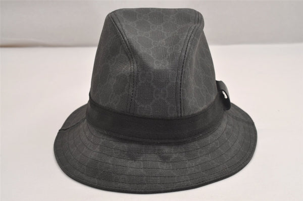 Authentic GUCCI Vintage Bucket Hat GG PVC Leather Size L 22.4" Black 3569J