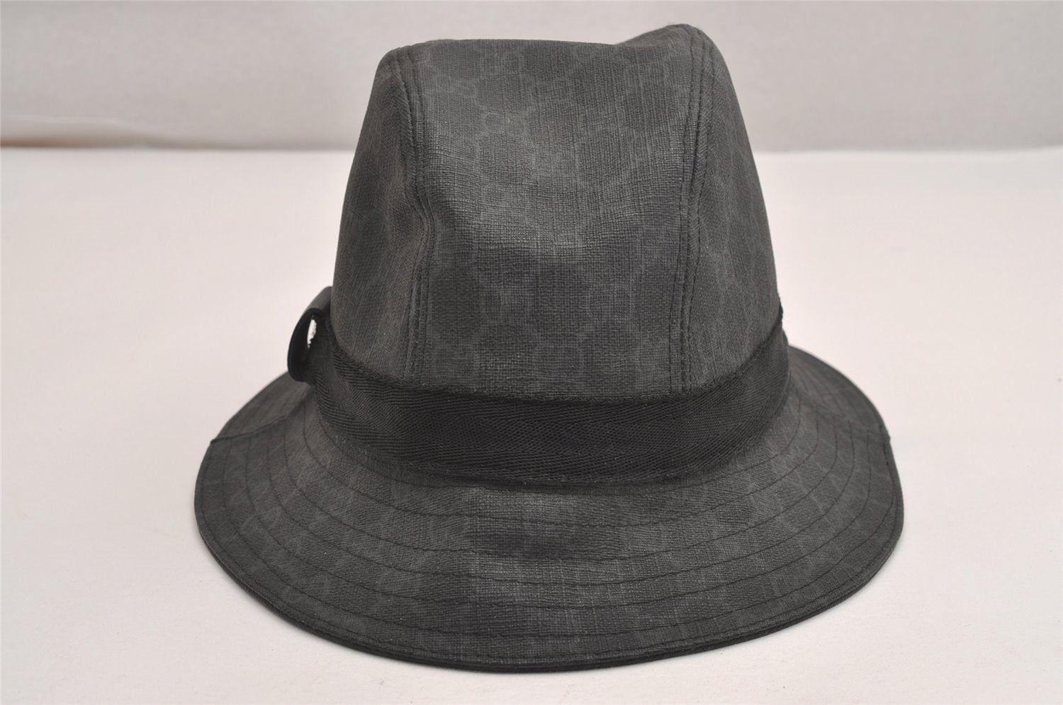 Authentic GUCCI Vintage Bucket Hat GG PVC Leather Size L 22.4