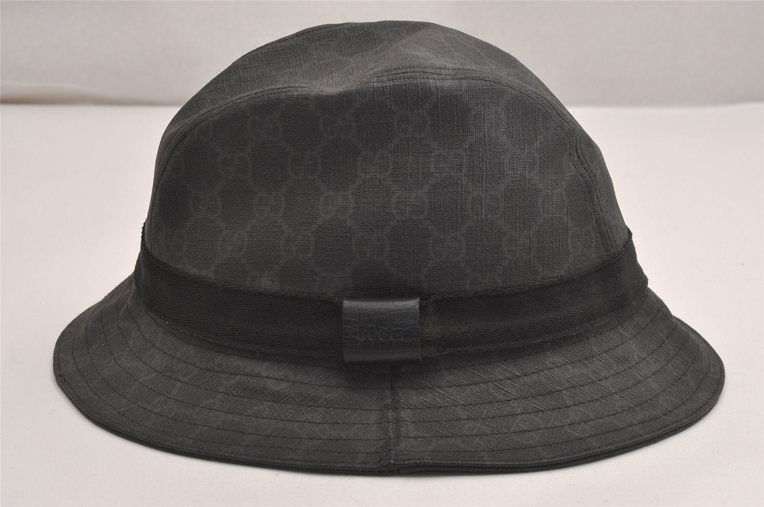 Authentic GUCCI Vintage Bucket Hat GG PVC Leather Size L 22.4