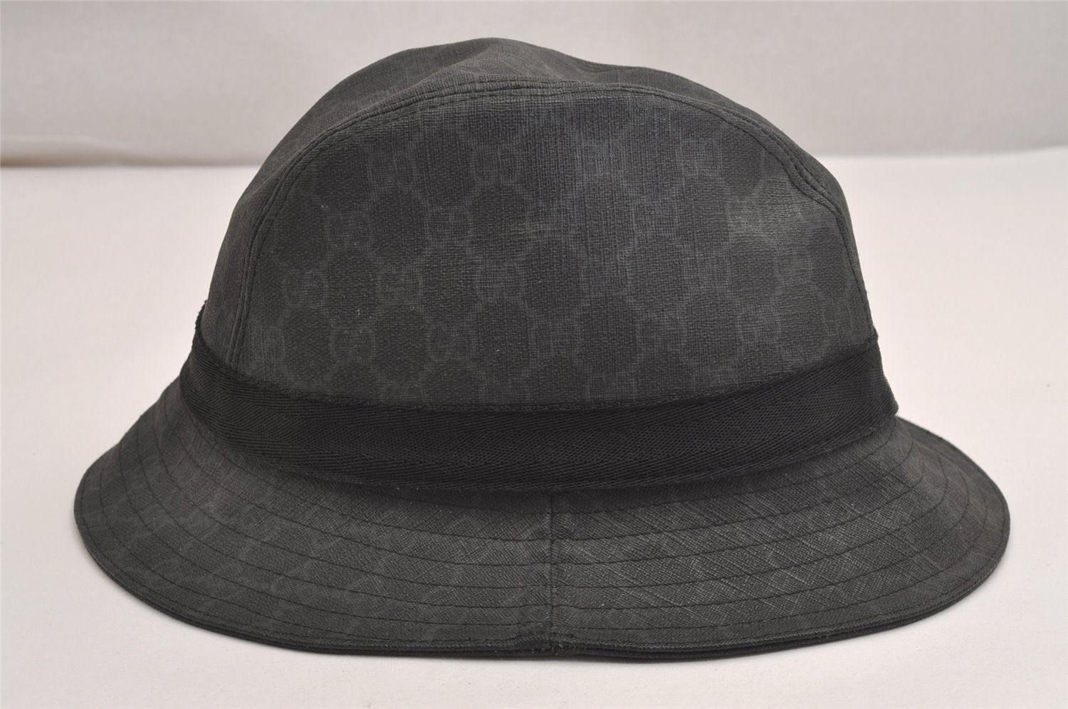 Authentic GUCCI Vintage Bucket Hat GG PVC Leather Size L 22.4