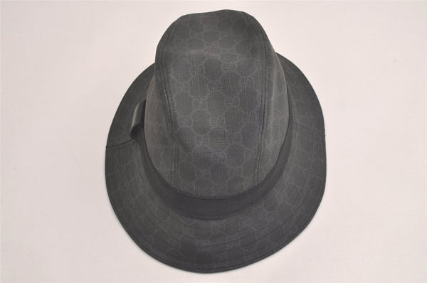 Authentic GUCCI Vintage Bucket Hat GG PVC Leather Size L 22.4" Black 3569J