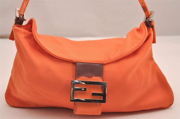 Authentic FENDI Mamma Baguette Shoulder Bag Jersey Leather Orange Junk 3570J