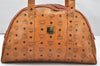 Authentic MCM Vintage Visetos Leather Shoulder Boston Bag Brown 3570K