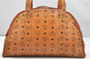 Authentic MCM Vintage Visetos Leather Shoulder Boston Bag Brown 3570K